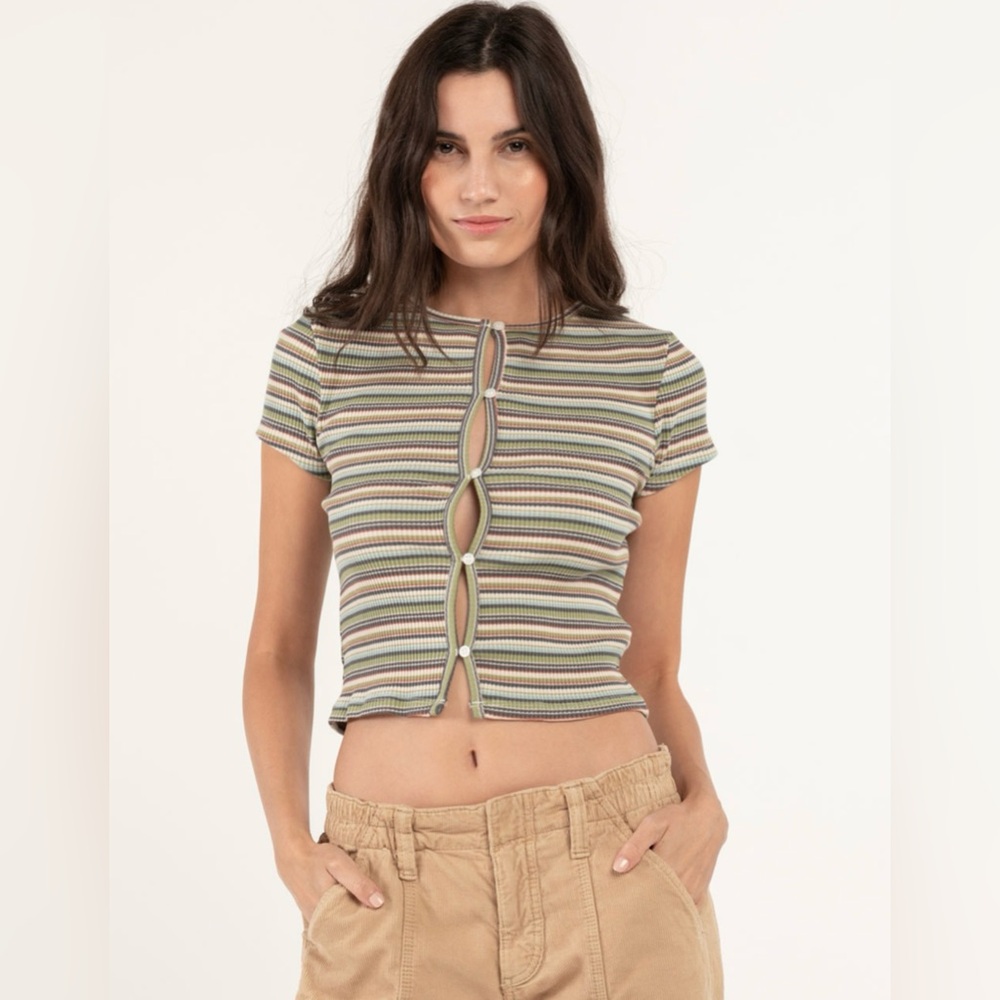 NEW BDG Urban Outfitters Women’s Striped Ribbed Stretch Button Front Cropped